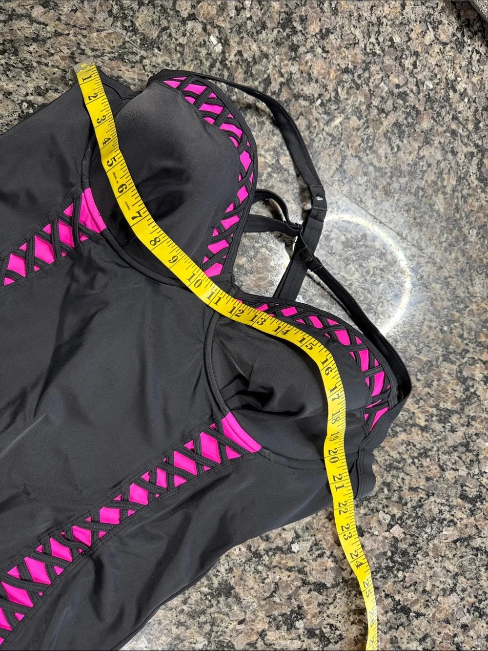 torrid Black One-Piece Swimsuit with Pink Lattice Accents EUC 2X